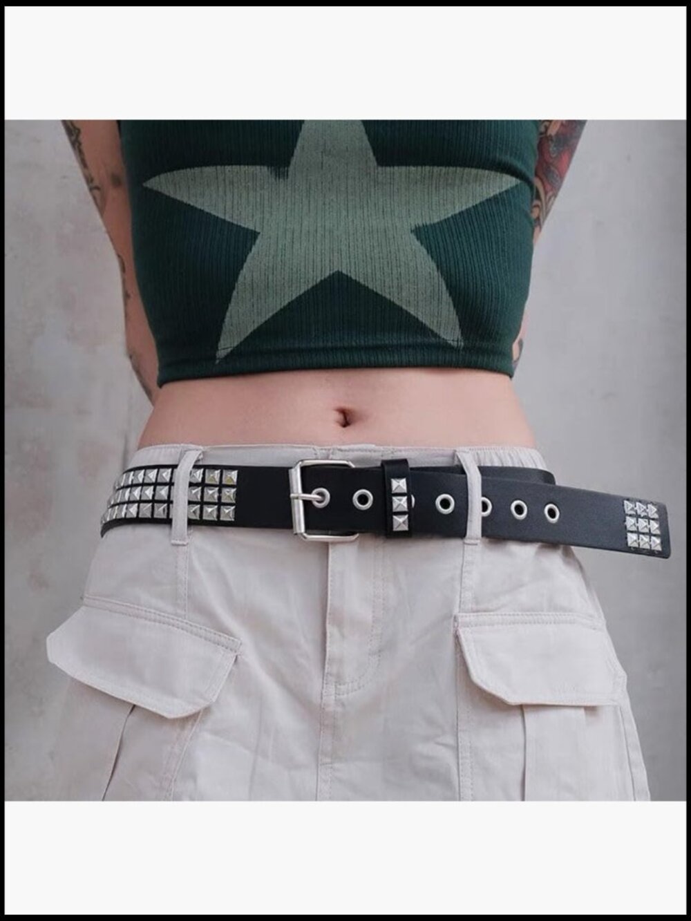 Faux Leather Studded Belt with Pyramid Studs Punk Rock Style - Picture 3 of 6